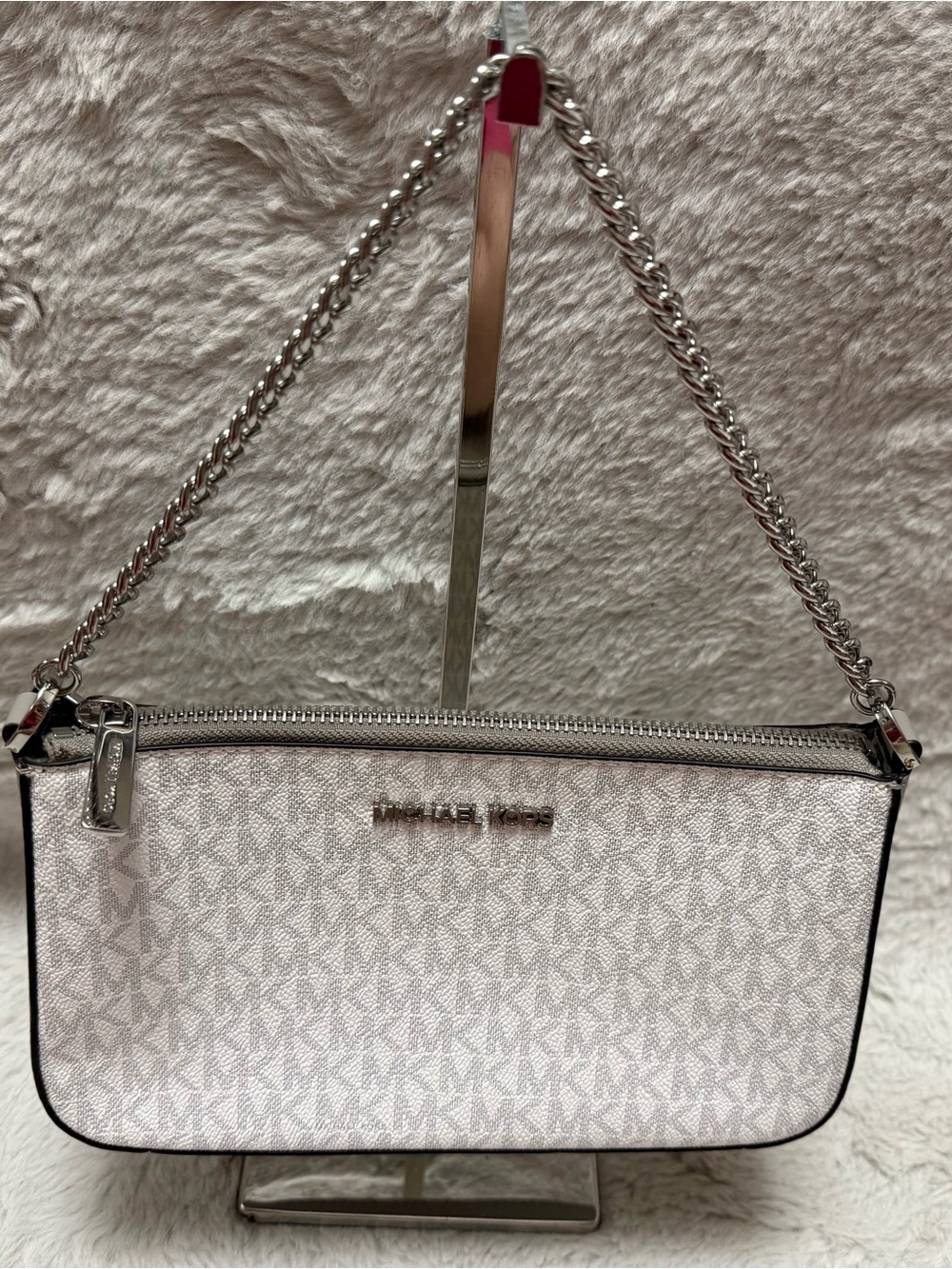 Michael Kors Jet Set Medium Pouchette Silver Logo Shoulder Bag